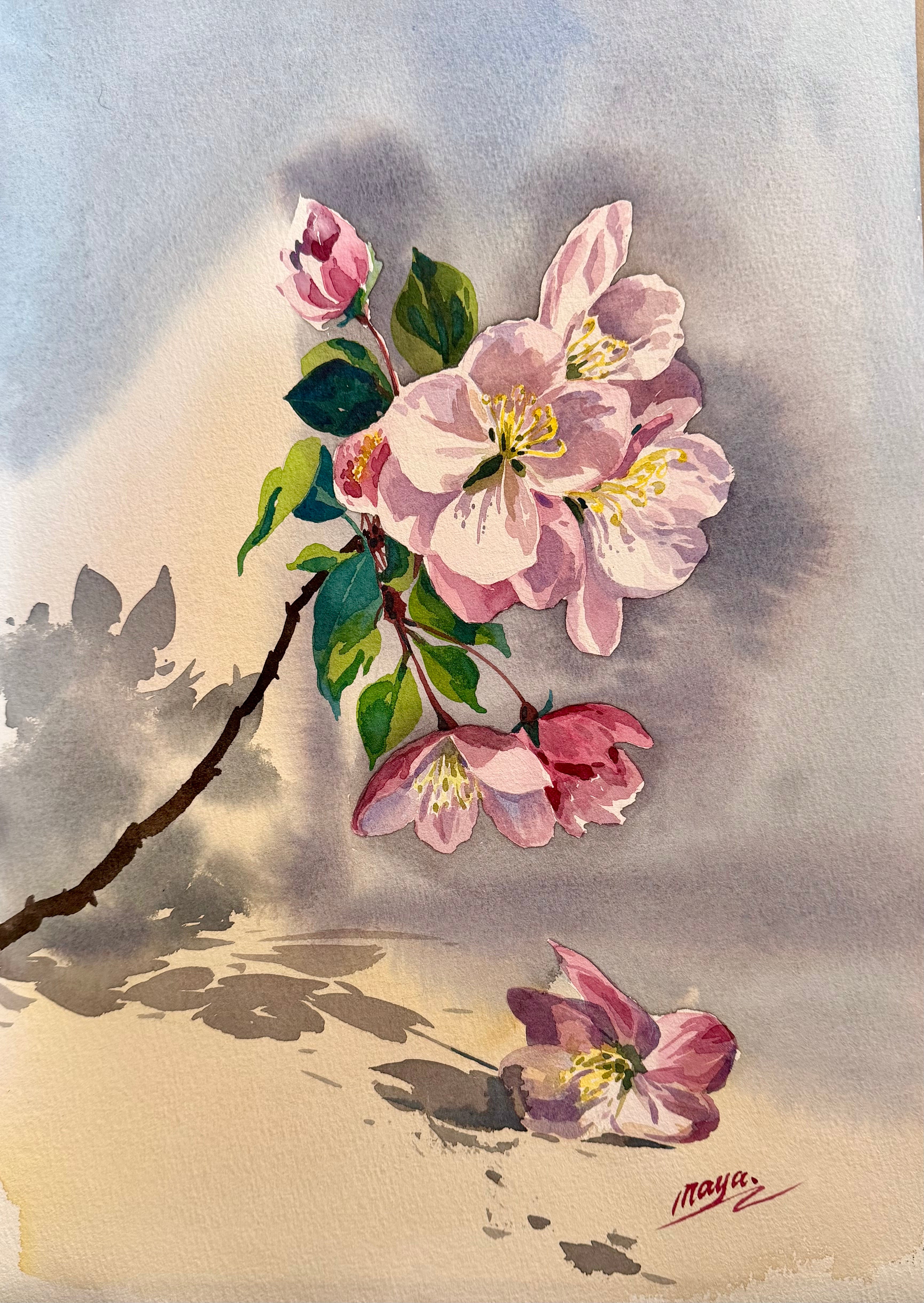 Original Watercolour Painting - "Pink Blossoms"
