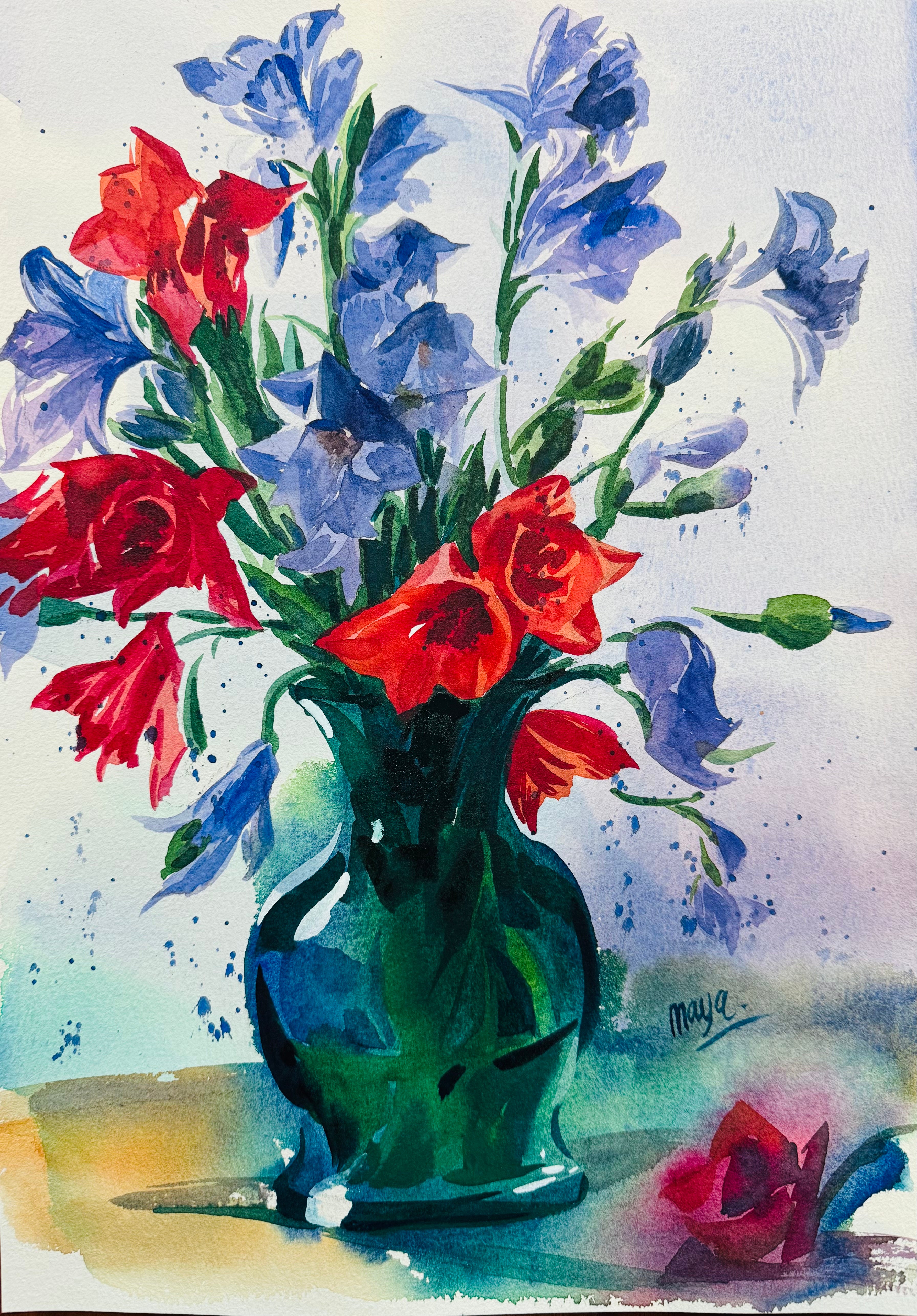Vibrant Floral Red & Blue Bouquet
