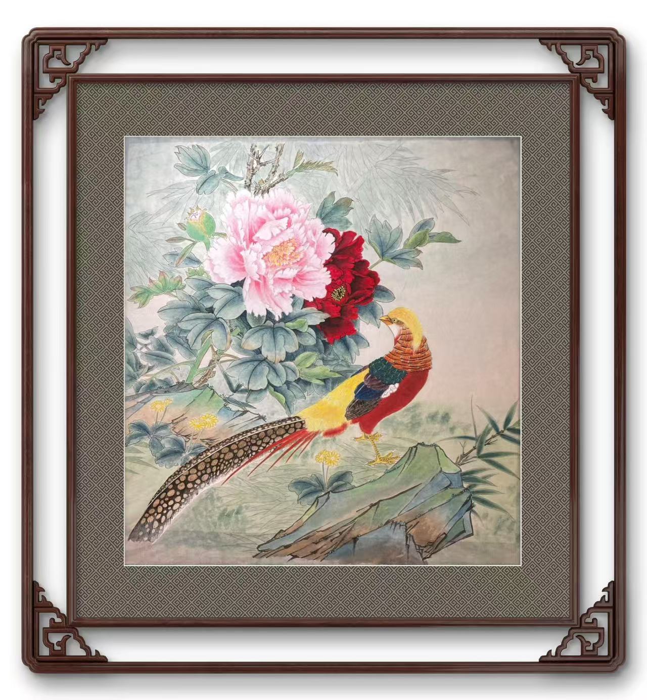 Golden Pheasant and Peonies