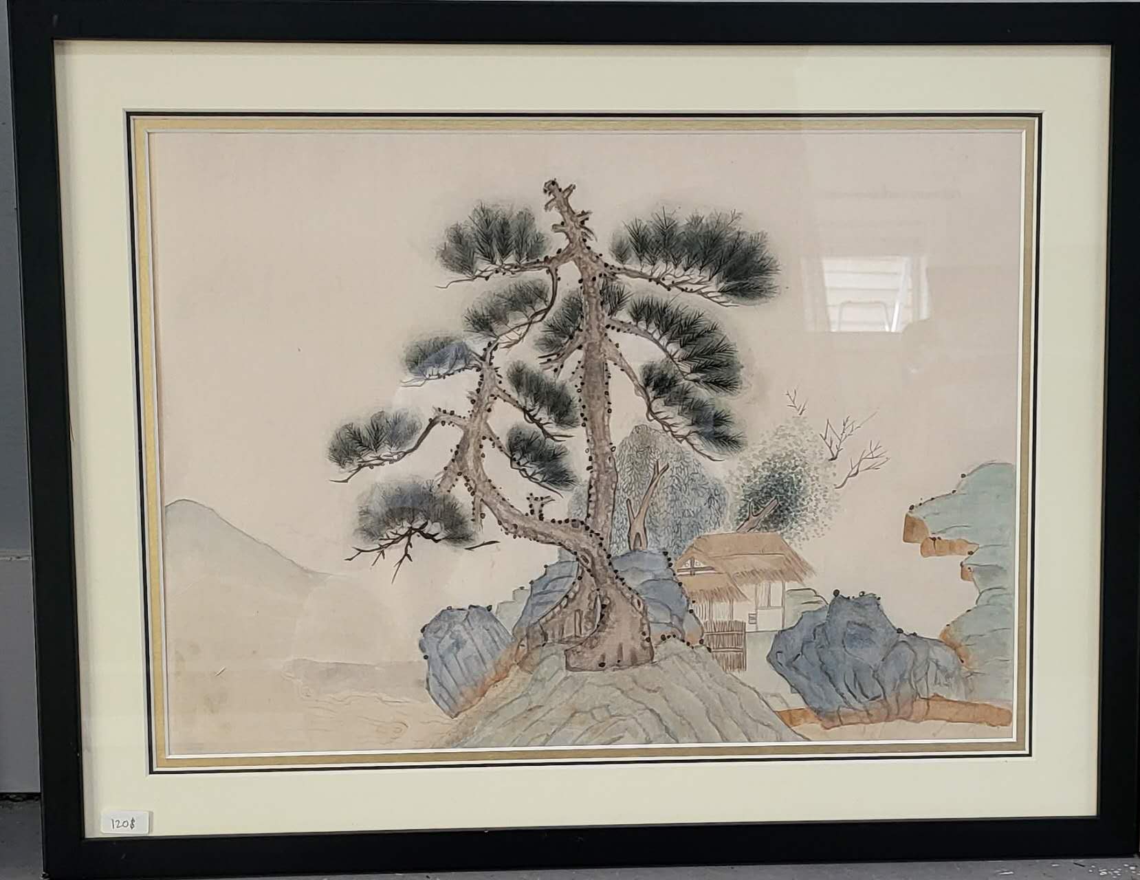 Pine Tree & Mountain Cottage - Chinese Painting