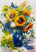 Original Watercolour - "Sunflowers in Cobalt Vase"