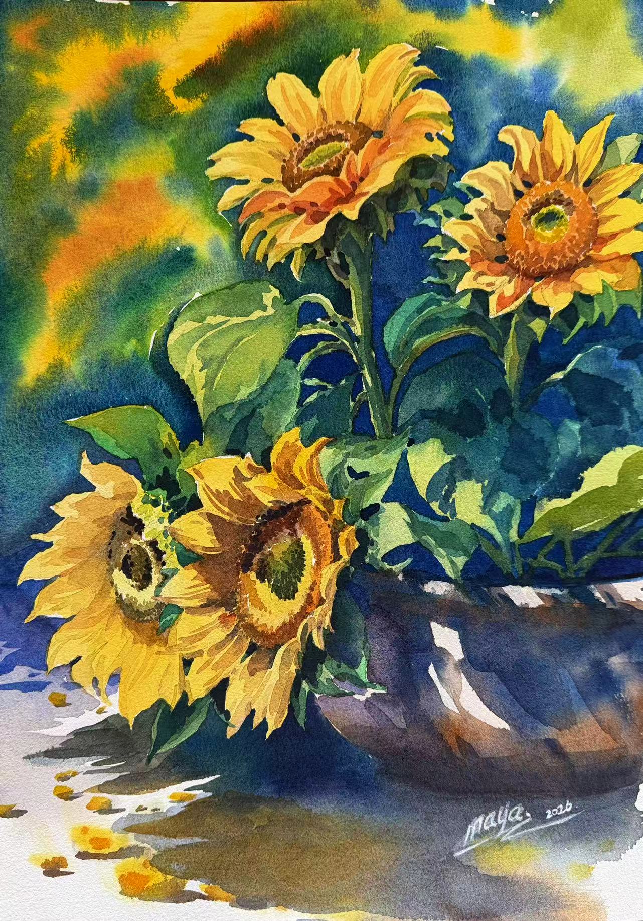 Original watercolour Painting - "Spilling Sunflowers"